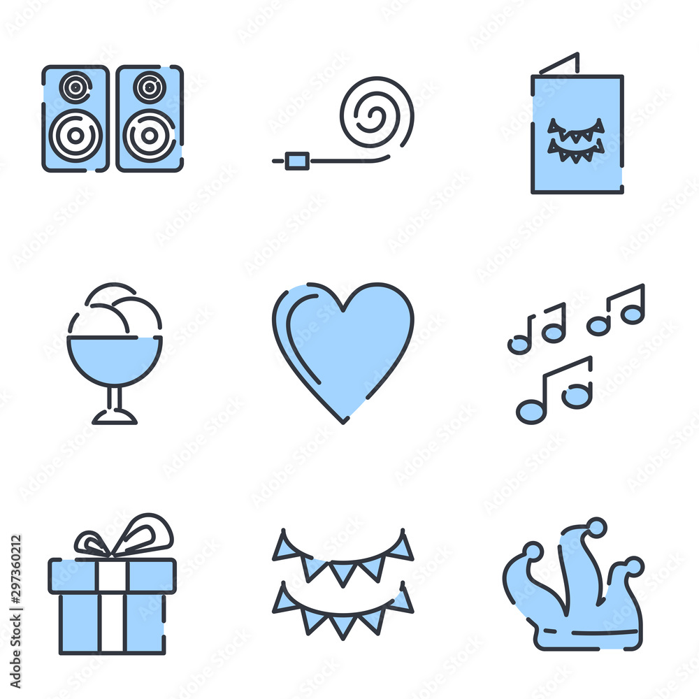 Fototapete simple set party icon template color editable. party pack symbol vector sign isolated on white backg