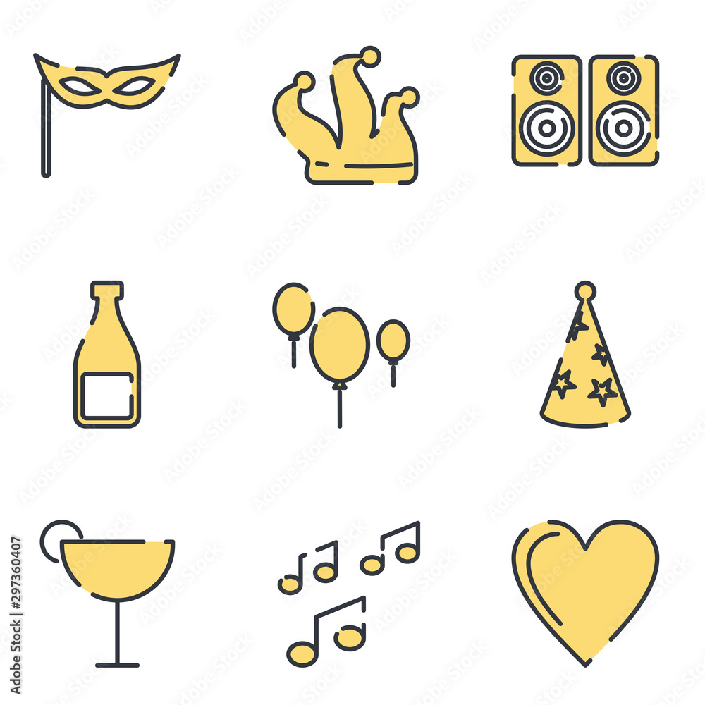 Aufkleber simple set party icon template color editable. party pack symbol vector sign isolated on white backg