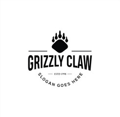 Grizzly Claw Logo . bear claw Logo Vintage illustration . Wild Claw Logo silhouett Hipster Retro Illustration