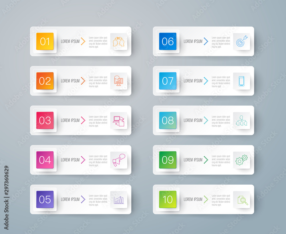 Fototapete infographics design paper art style and business icons with 10 options. use in corporate report, mar