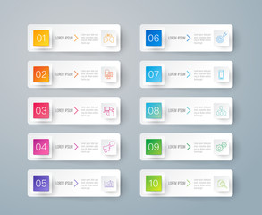 Fototapeta premium Infographics design paper art style and business icons with 10 options. Use in corporate report, marketing, annual report. Network management data screen with charts, diagrams.