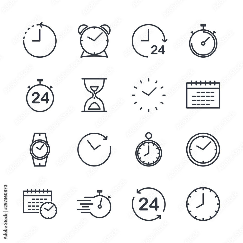 Poster simple set of time icon template color editable. contains such icons as time inspection, log, calend