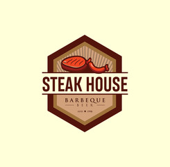 vintage steak house logo.Set of vintage retro badge, label, logo design templates for hotdog, steak house, grill menu.