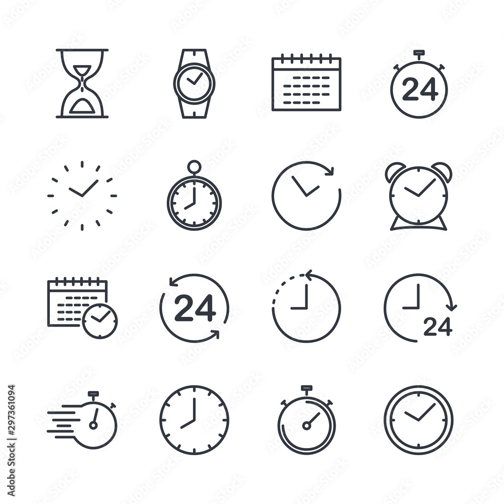 Poster simple set of time icon template color editable. contains such icons as time inspection, log, calend