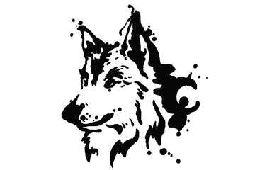 Wolf isolated on white background. Vector grunge illustration design template.