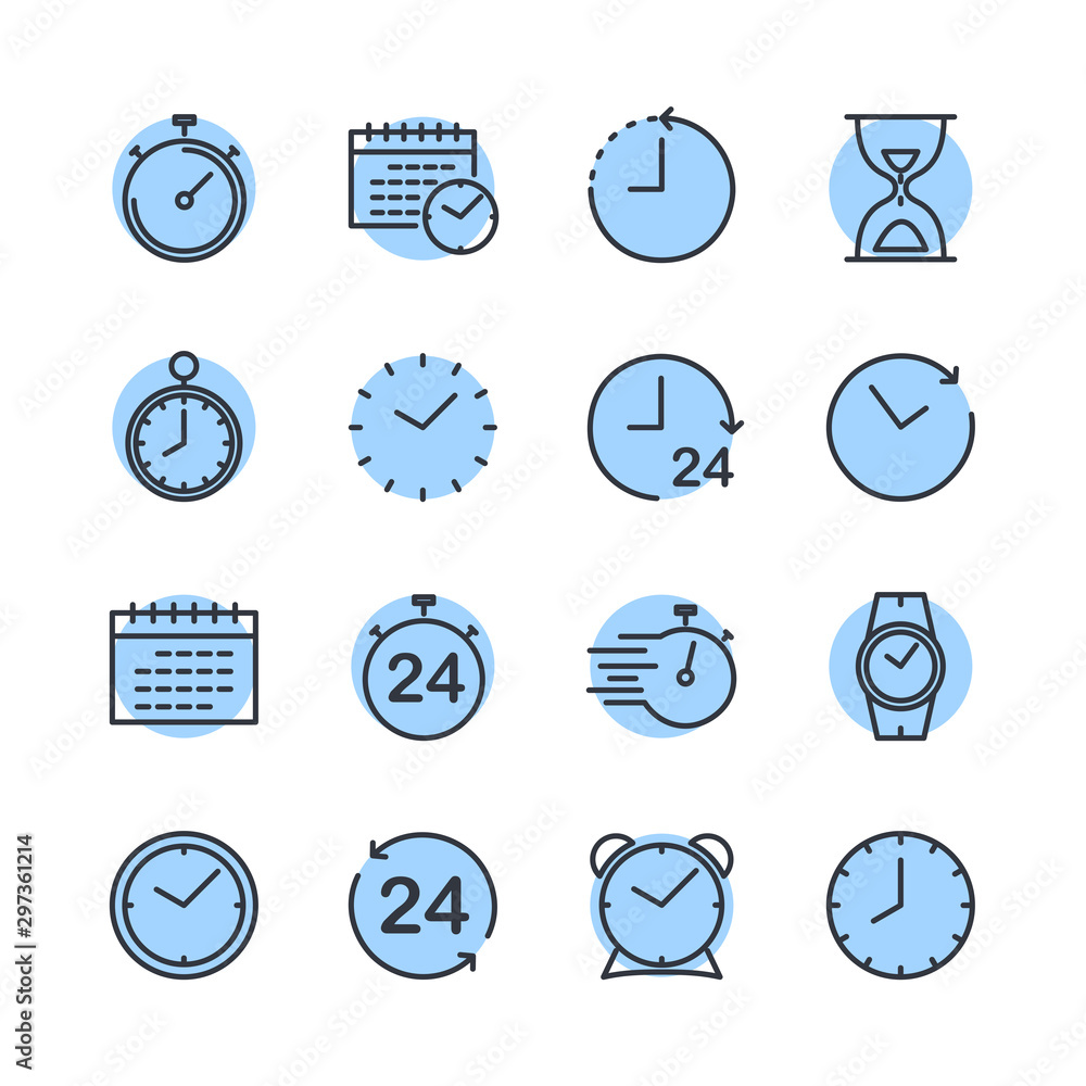Poster simple set of time icon template color editable. contains such icons as time inspection, log, calend
