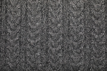 Grey melange cable knitting fabric textured background
