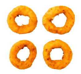 Set of fast food onion rings on a white, isolated. The view of the top.