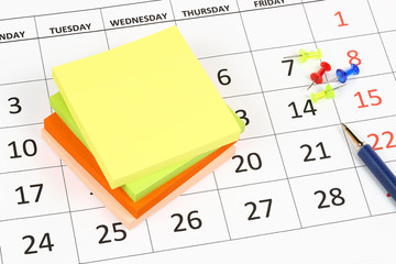 adhesive notes on calendar