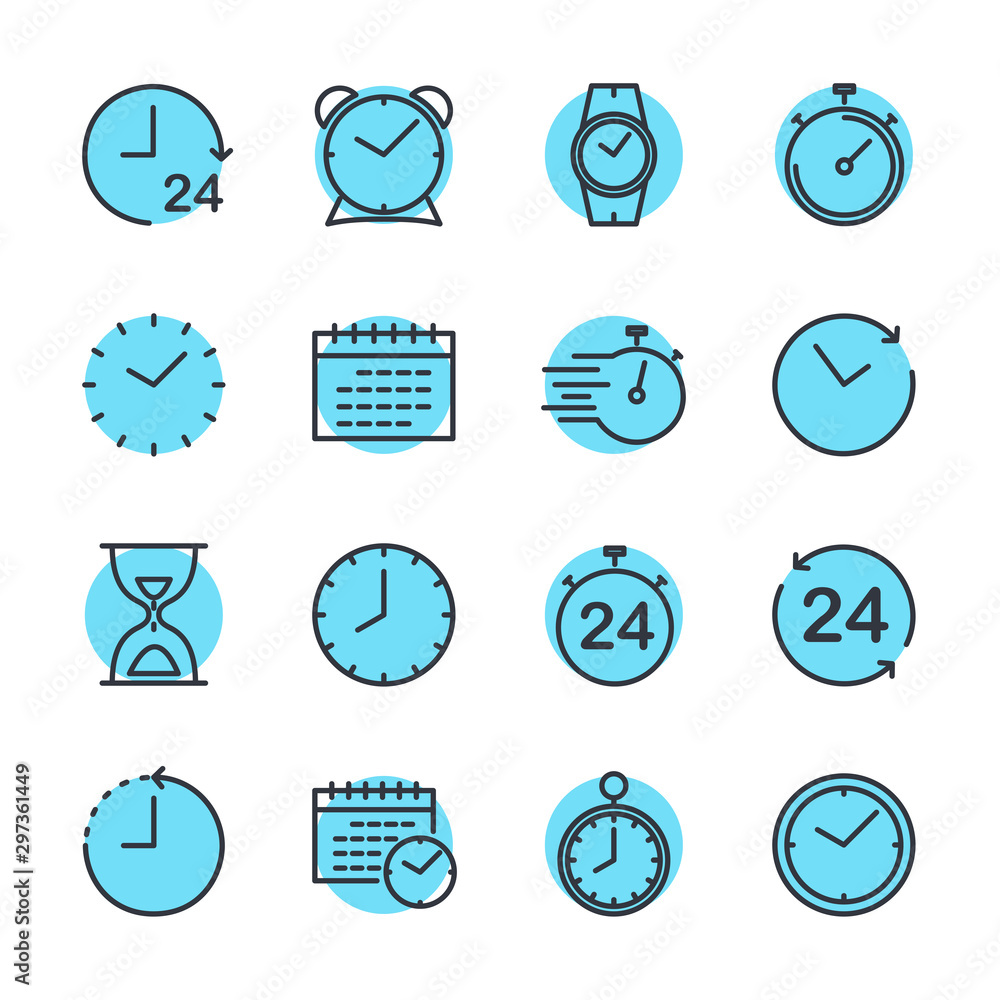 Poster simple set of time icon template color editable. contains such icons as time inspection, log, calend