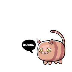 kawaii cute cat isolated on white background. Cartoon happy kitten with big eyes and speech bubble