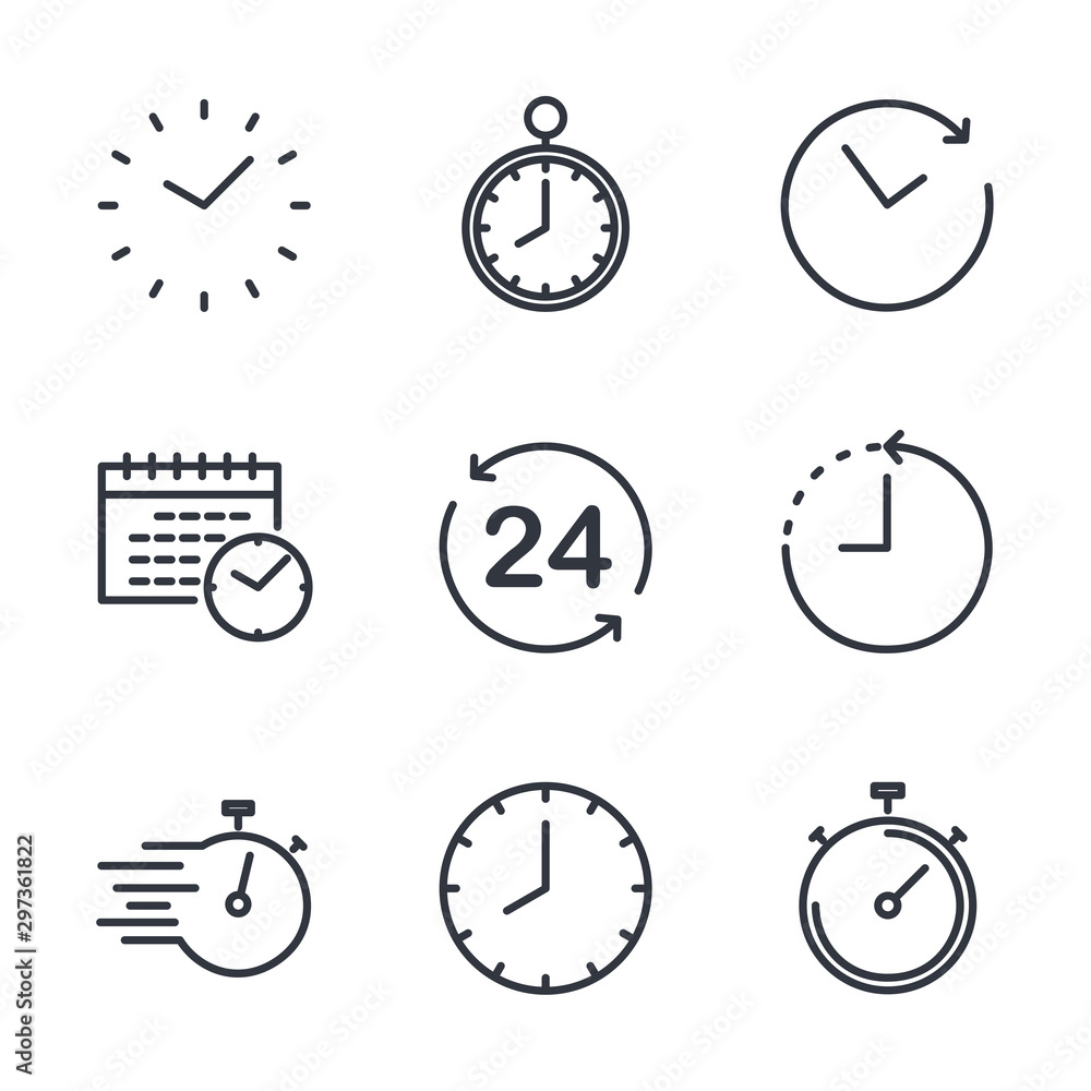 Wall mural simple set of time icon template color editable. contains such icons as time inspection, log, calend