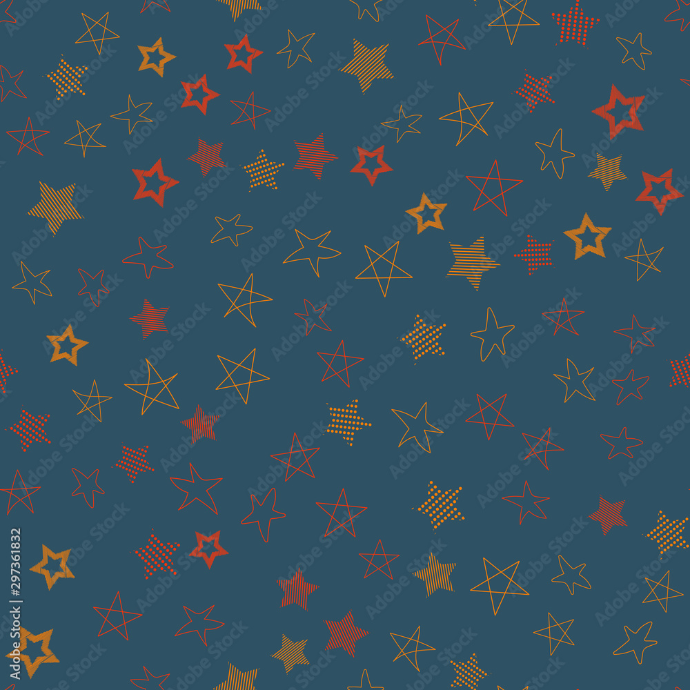 Poster stars in different shapes and forms. merry christmas and new year seamless vector pattern. colorful 