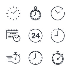 Simple Set of Time icon template color editable. Contains such Icons as Time Inspection, Log, Calendar and more symbol vector sign isolated on white background for graphic and web design.