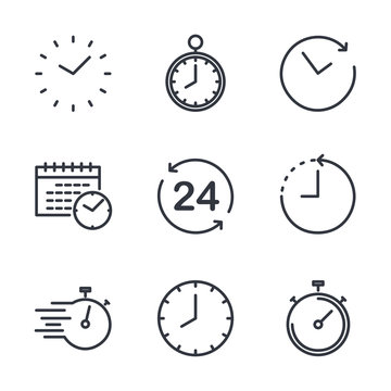 Simple Set of Time icon template color editable. Contains such Icons as Time Inspection, Log, Calendar and more symbol vector sign isolated on white background for graphic and web design.