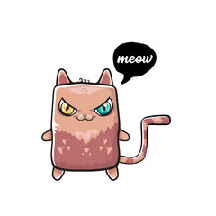 kawaii cute cat isolated on white background. Cartoon happy kitten with big eyes and speech bubble