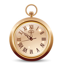 Antique gold mechanical watch. Pocket watch isolated on white background. Design element