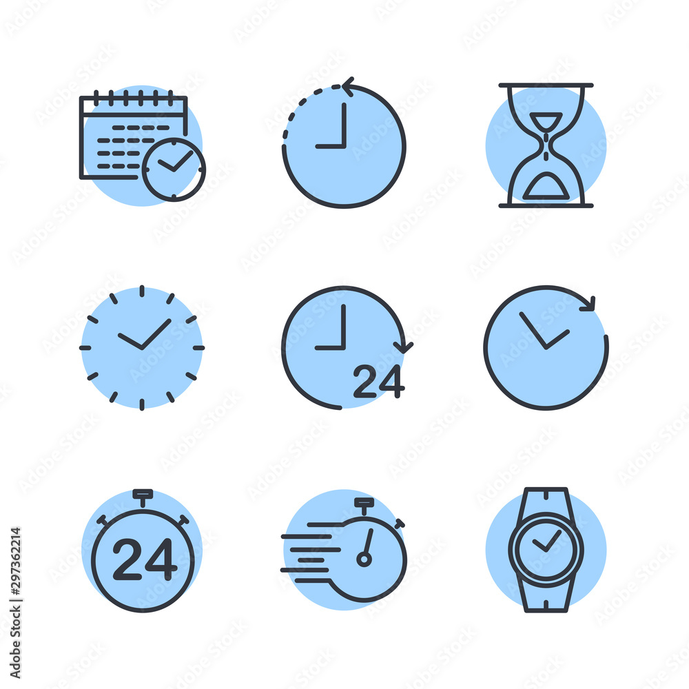 Poster Simple Set of Time icon template color editable. Contains such Icons as Time Inspection, Log, Calendar and more symbol vector sign isolated on white background for graphic and web design.
