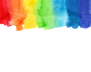 Watercolor gay pride flag on top. Raster illustration with copy space. Design template for banner, brochure, website, card. Colorful image with place for text. Lgbt tolerance concept.