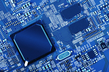Electronic circuit board close up.