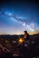 Obraz premium Single person watching Milky Way in Tatra Mountains