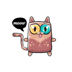 kawaii cute cat isolated on white background. Cartoon happy kitten with big eyes and speech bubble