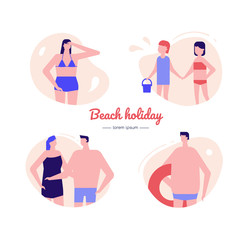 Beach holiday - flat design style vector characters set