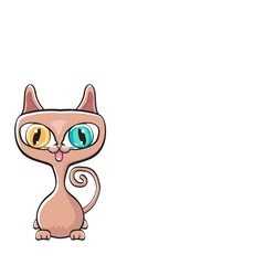 kawaii cute cat isolated on white background. Cartoon happy kitten with big eyes and speech bubble