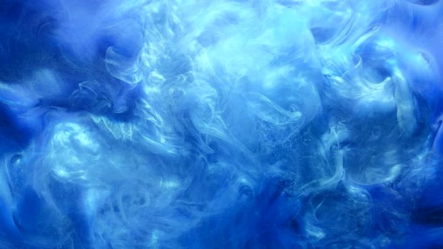 Fume flow intro. Whimsical sky. Glitter blue smoke cloud motion.