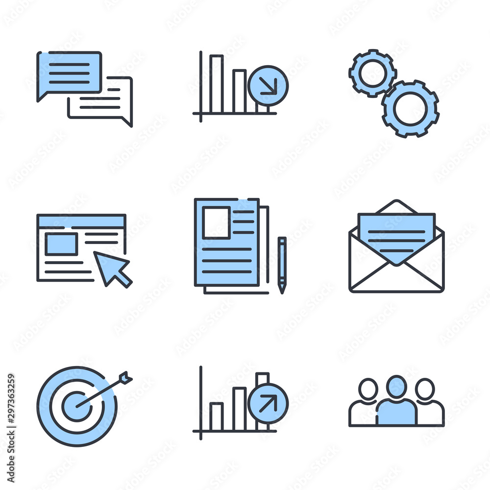 Poster simple set of business icon template color editable. business communication, team structure, managem