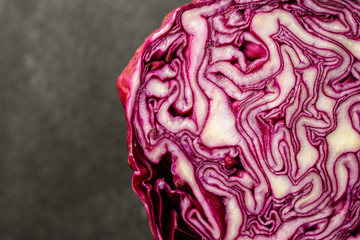 Obraz premium red cabbage, raw vegetables healthy salad (coleslaw, delicious snack or blue cabbage) menu concept. food background. copy space. Top view