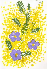 Abwaschbare Fototapete Mimosa and crocuses. Children 's drawing © vodolej