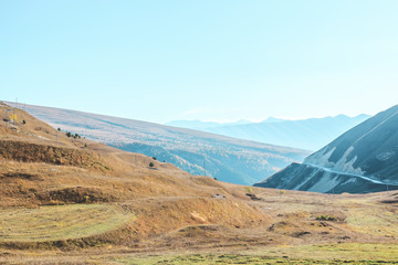 Golden autumn day in the mountains of Chechnya.