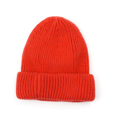 Red knitted wool beanie hat