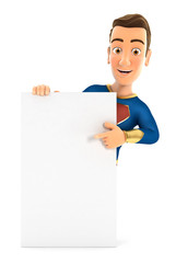 3d superhero pointing to vertical board