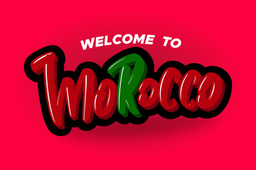 Welcome to Morocco modern brush lettering text. Vector illustration logo for business, print and advertising.