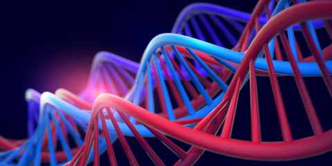 Background with dna molecules .3D rendering - Illustration .