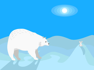 Polar bear and mouse in the north. Vector illustration