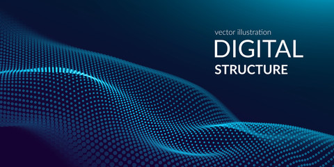 Digital technology background. Abstract connections. Futuristic sci-fi user interface concept with gradient. Big data, artificial intelligence, music hud. Blockchain and cryptocurrency. Vector