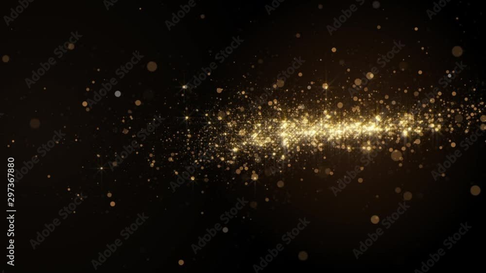 Poster abstract video background with golden light bokeh particles in motion.