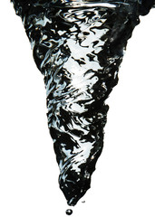 Side view of an underwater vortex swirl with bubbles, isolated