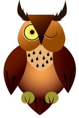 A brown big owl with one eye closed vector illustration isolated