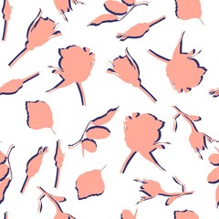 Elegant seamless pattern with hand drawn roses silhouette flowers. Floral pattern for wedding invitations, greeting cards, scrapbooking, print, gift wrap, manufacturing. 
