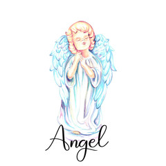 Cute angel, water color, art illustration