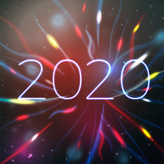 Fototapeta na wymiar Vector 2020 New Year illustration on bright bokeh