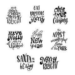 Set of hand lettering quotes for Christmas cards. Warm winter wishes text. Happy New Year. Vector illustration