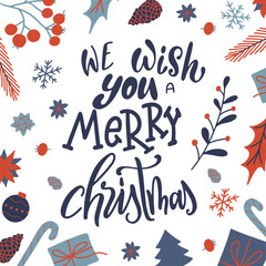 Greeting card with handmade calligraphy. Lettering poster with Christmas quote for poster or banner. Brush typography vector illustration