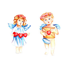 Cute angel, water color, art illustration