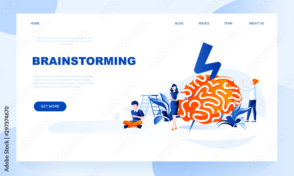 Poster brainstorming vector landing page template with header. idea generation web banner, homepage design 