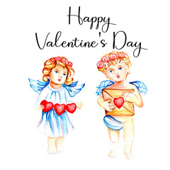 Cute angel, water color, art illustration